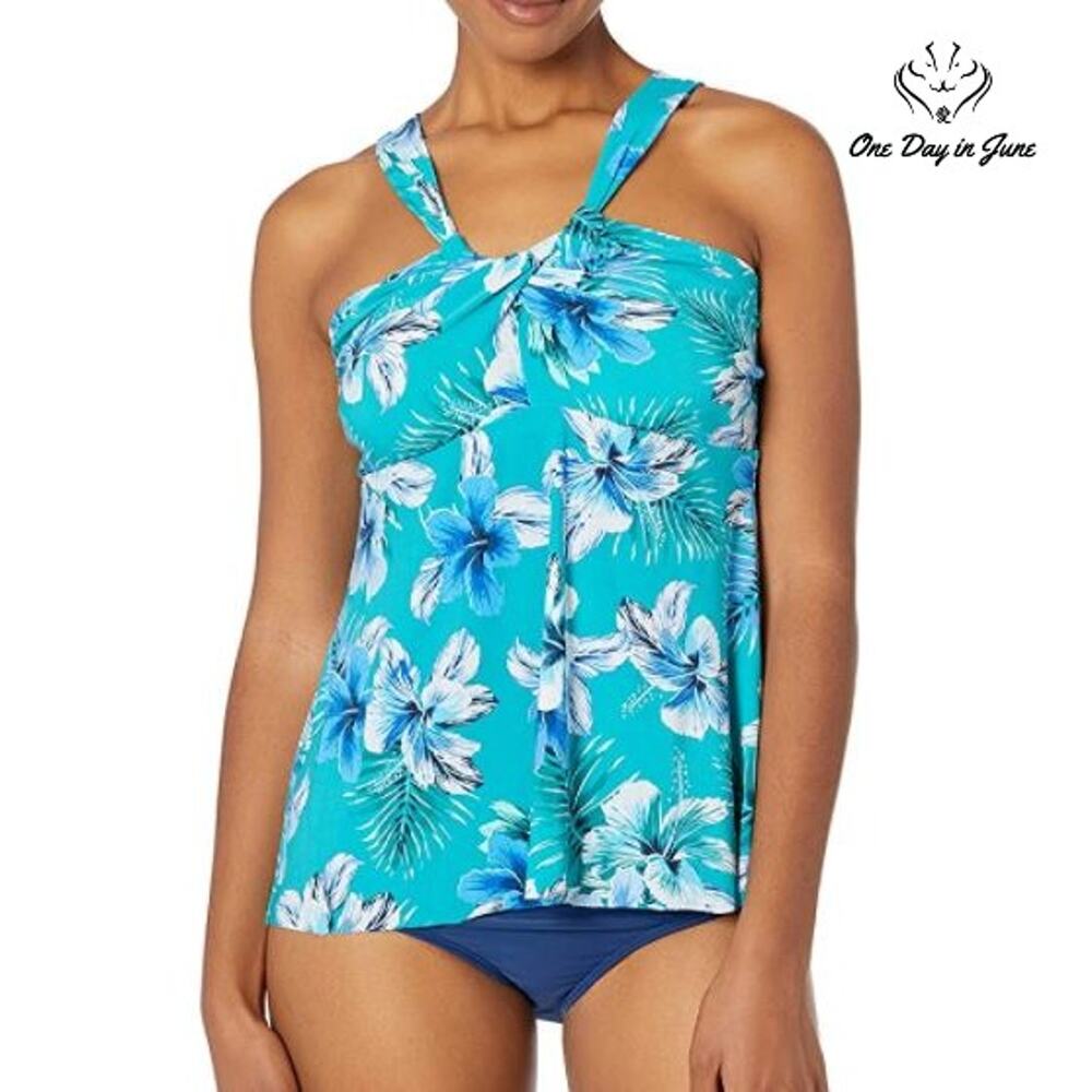 Coastal Blue Crisscross Front Halter Neck Tankini Swimsuit Size M (8-10)